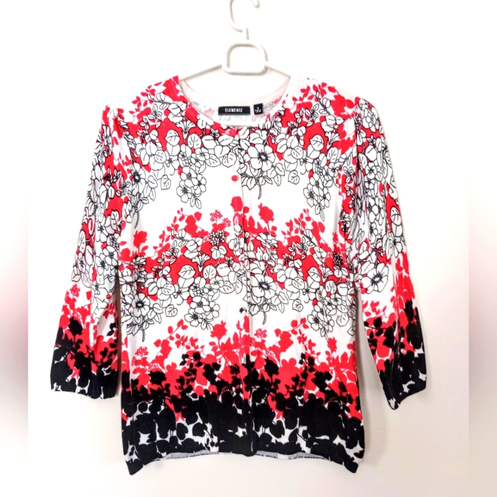 LIKE NEW BUTTON DOWN CARDIGAN (SWEATER) BEAUTIFUL FLORAL BY ELEMENTZ, SIZE M